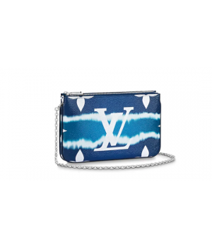 Louis vuitton original ESCALE POCHETTE DOUBLE ZIP clutch bag M69124 blue